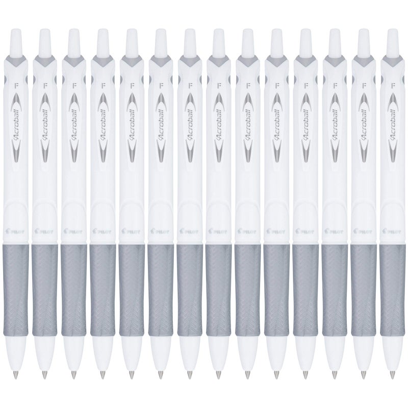 PILOT Acroball PureWhite Advanced Ink Refillable & Retractable Ball Point Pens with Silver Accents, Fine Point, Black Ink, 14-Pack (14694) - Image 1